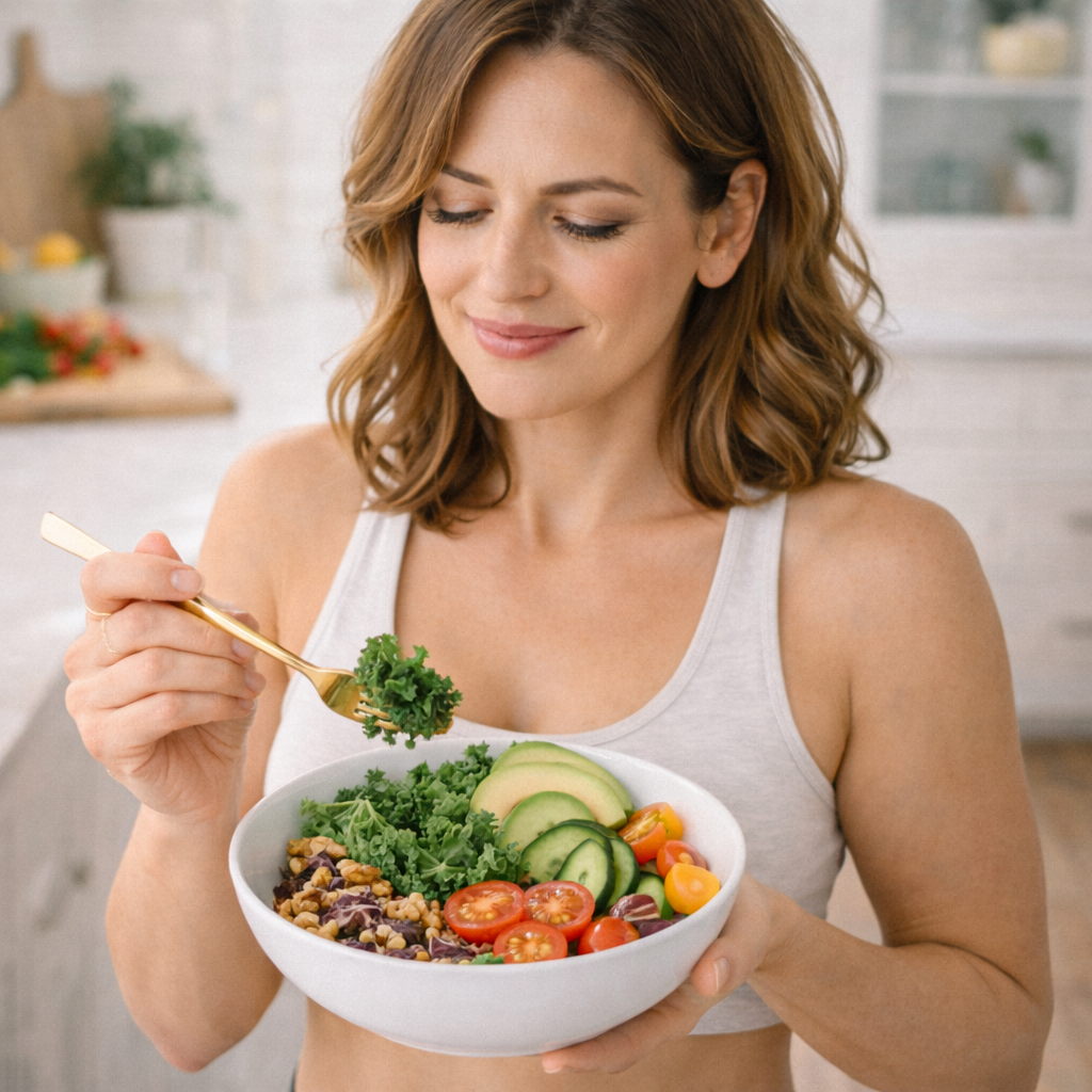 Healthy hormone-balancing meal with greens and vegetables